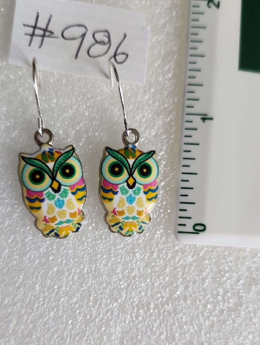 Hand Crafted Yellow Multicolor Owl Drop Earrings - Picture 2 of 3